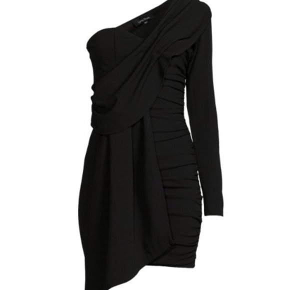 LEA & VIOLA One-Shoulder Ruched Dress in Black - Picture 3 of 3